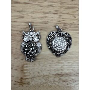 Ginger Snaps Style Heart-Shaped & Owl Pendant Rhinestone‎ 2 Snap Charms